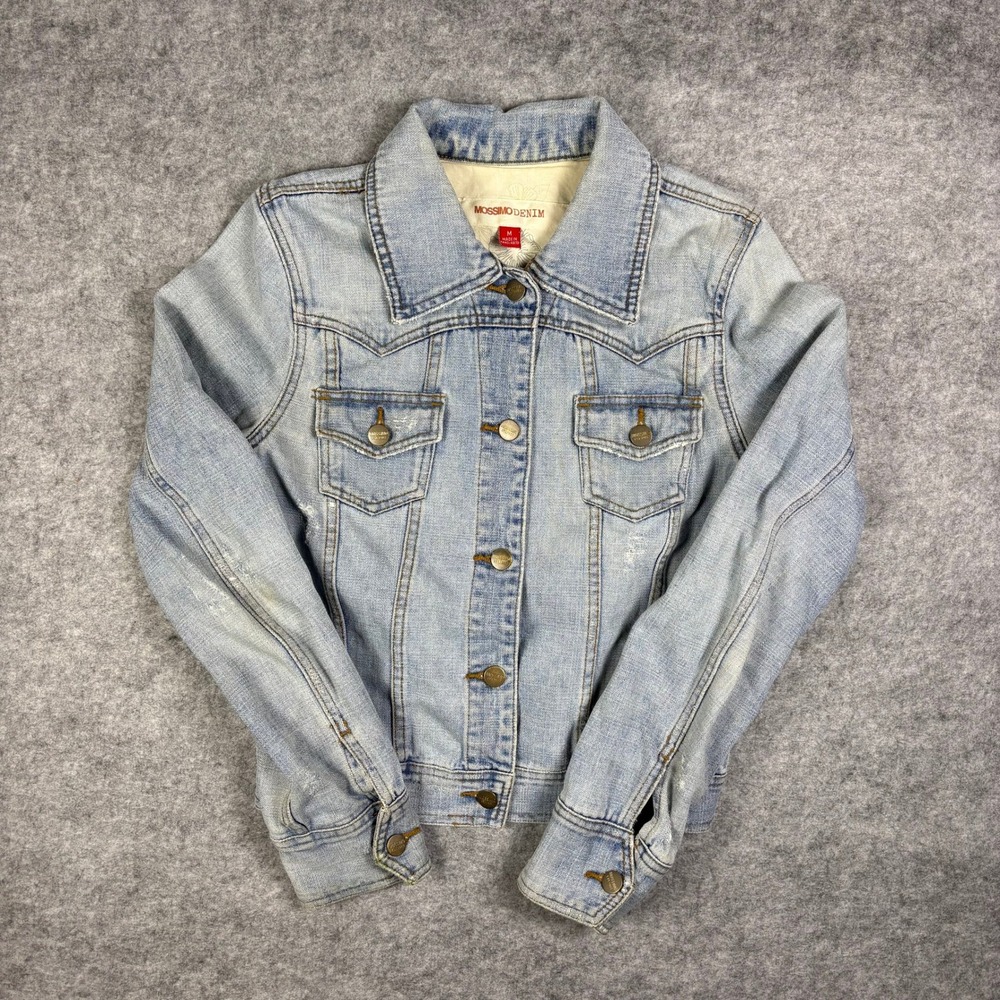 Y2K Mossimo Denim Jacket Light Wash Distressed Trucker Western Womens Medium